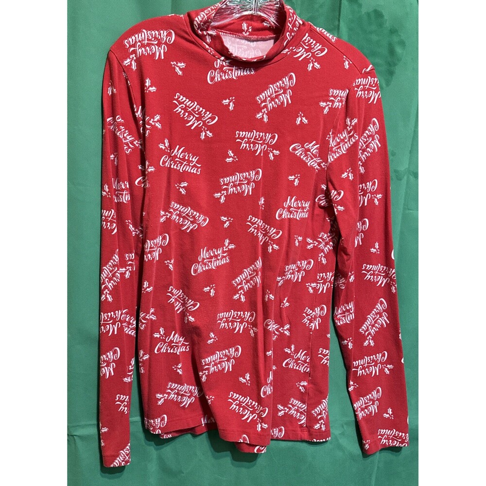 Time & Tru Women's Red Holiday Merry Christmas Long Sleeve T-Shirt Size L